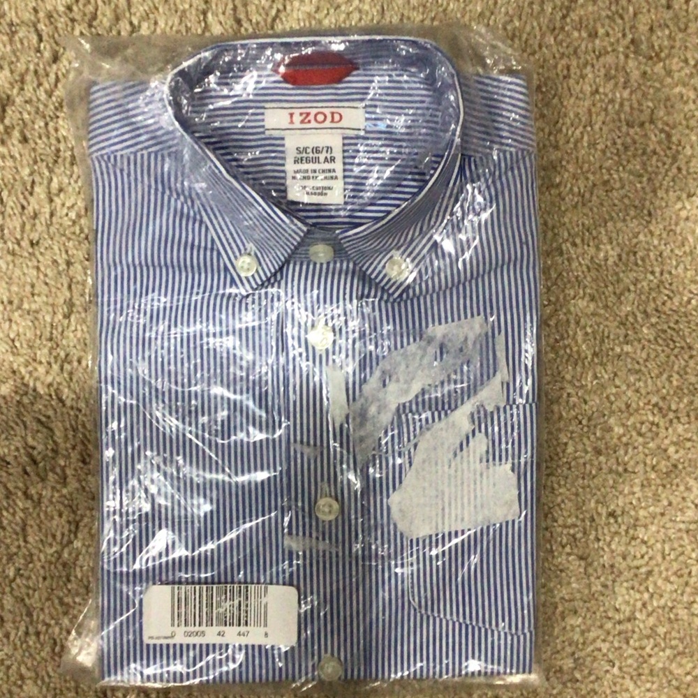 Izod Boy’s Blue and White Striped Button Down Shirt